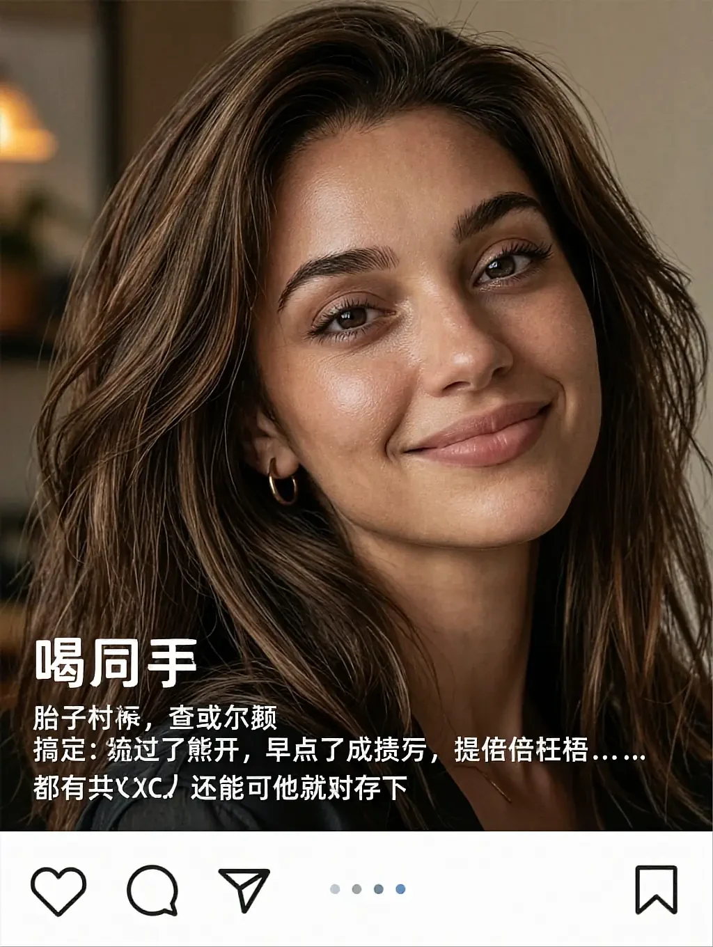 Fictional AI character featured on the third landing page, in warm light
